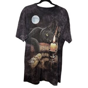 The Mountain Black Cat Spell Books Lisa Parker Tie Dye Graphic Tee Mens Large
